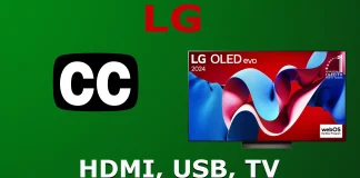 テレビのクローズドキャプション設定。アプリ、チャンネル、HDMI、USB